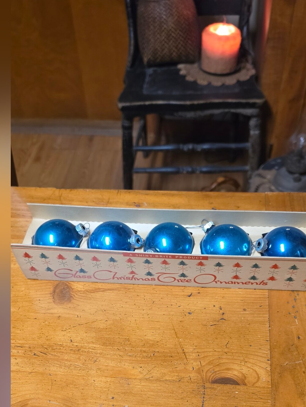 Shiny Blue Glass Christmas Ornaments - Set of 5
